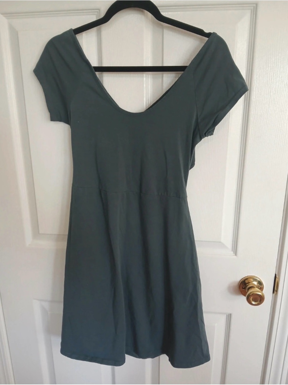 ‼️NWOT: Pact Organic Ore Blue/Green Cross-back Fit & Flare Dress - M - Picture 1 of 3